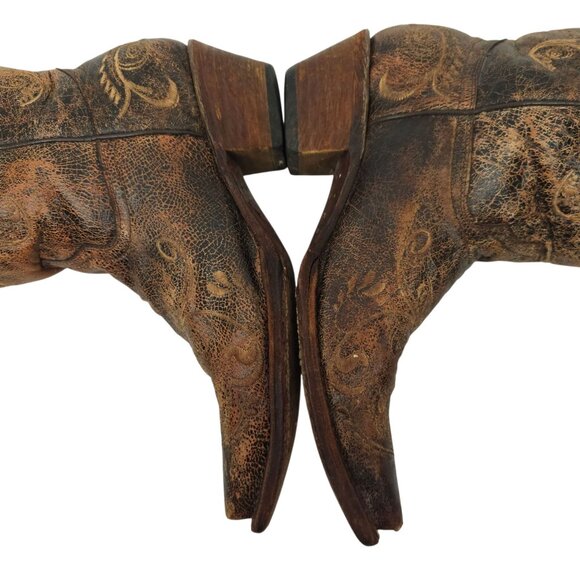 Circle G Western Boots Womens 7M Pointed Toe Embroidery Cowgirl Brown Leather - Picture 12 of 15